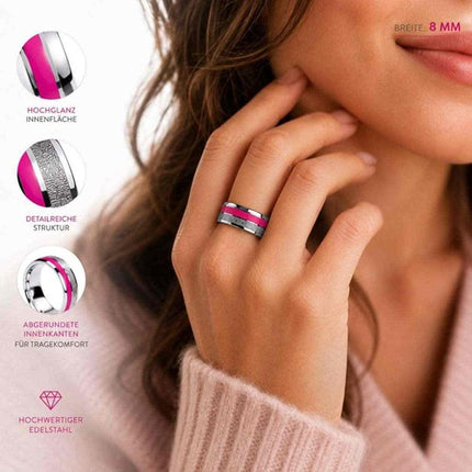 Damenring Edelstahl Pink Epoxy hochglanzpoliert Verlobungsring