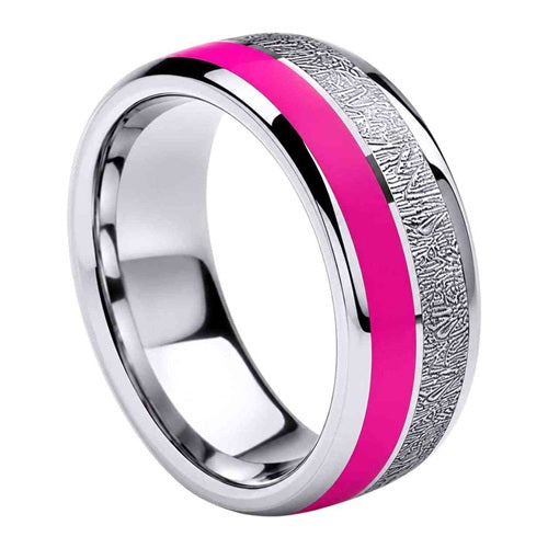 Damenring Edelstahl Pink Epoxy hochglanzpoliert Verlobungsring