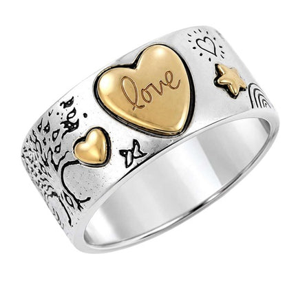Damen Ring Edelstahl Herz Lebensbaum Pferd Statementring Silber Gold
