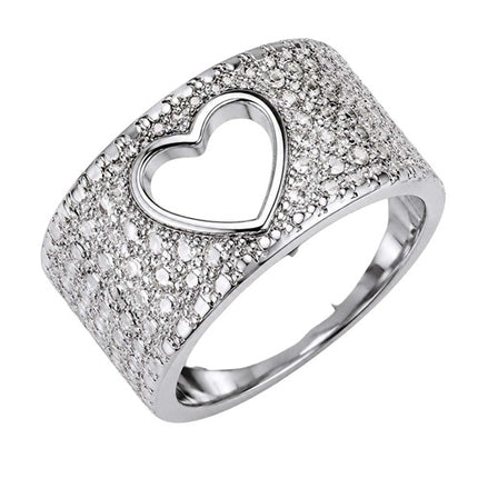 Damen Herz Ring Edelstahl Silber Zirkonia Kristalle Elegant Breit