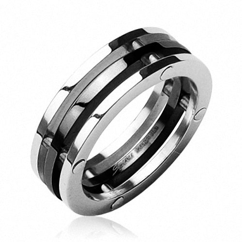 Edelstahl Schmuck Ring 3-teilig Schwarz
