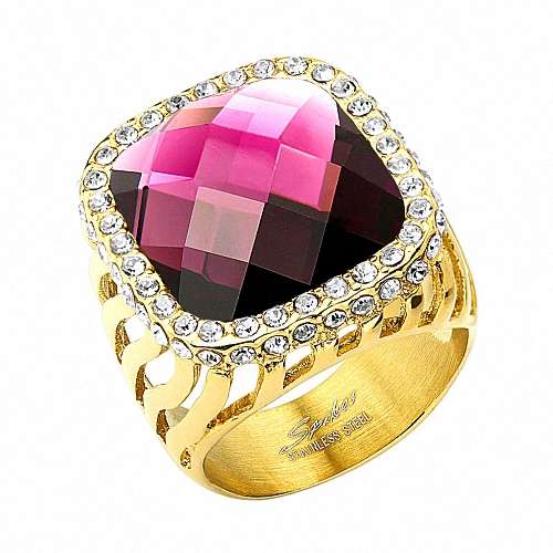 Filigraner Schmuck Ring vergoldert mit großem Lila Amethyst