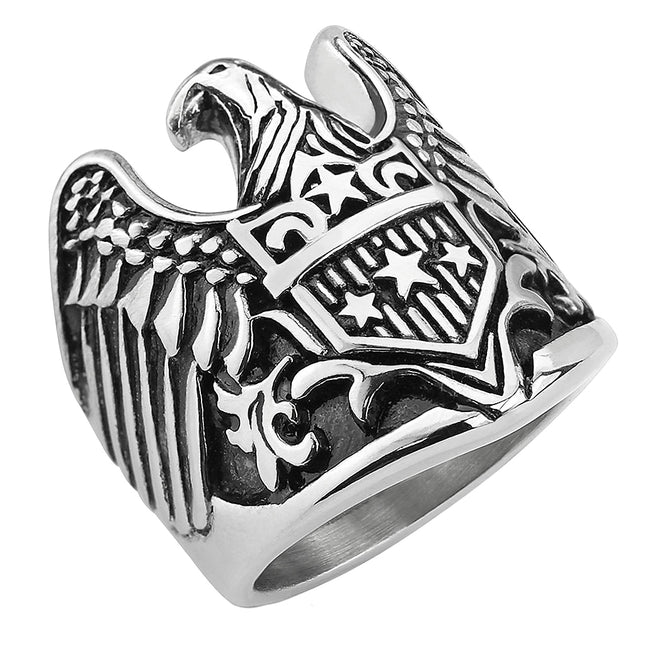 Herren Biker Ring mit Adler mit Sternschild Edelstahl Massiv