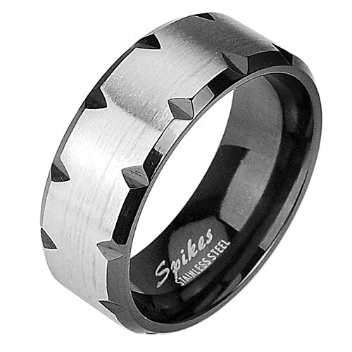 Edelstahl Tribal Cut Band Ring Partnerring Schwarz