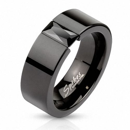 Edelstahl Ring Kristall Rechteckig Schwarz