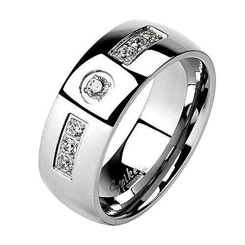 Partnerring Liebesring Edelstahl Ring mit Zirkonia Kristall