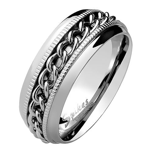 Facettierter Spinner Ring Ketten Center Edelstahl Silber
