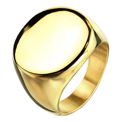 Herren Damen Biker Rocker Ring Runder Siegelring Edelstahl vergoldet