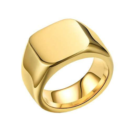 Herren Siegelring Edelstahl Gold Quadrat Massiv poliert