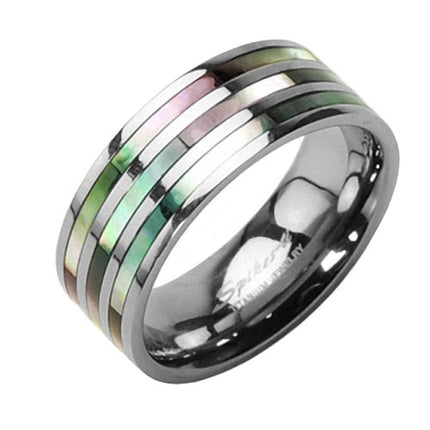 Titan Hochzeitsring Trau Ring Triple Perlmutt Inlay