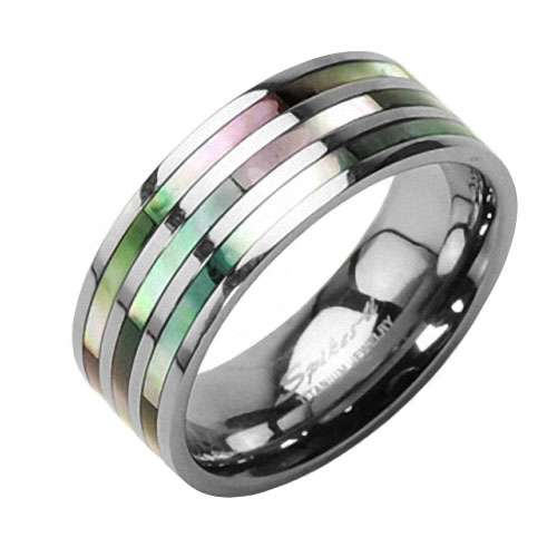 Titan Hochzeitsring Trau Ring Triple Perlmutt Inlay