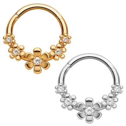 Septum Nasen Piercing Clicker Segment Ring Scharnier Kristall Blumen