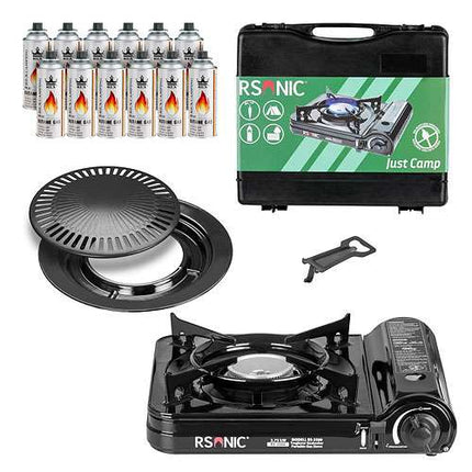Turbo Gaskocher Campingkocher Koffer Set Grillplatte Gas Outdoor Herd Tischgrill