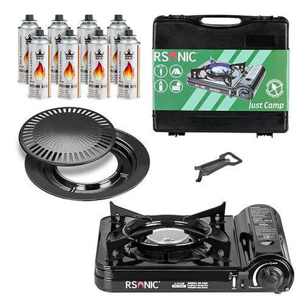 RS-3500 (schwarz) + Grillplatte + 8 Gasflaschen