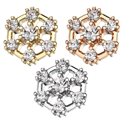 Dermal Anchor Piercing Aufsatz Hexagon mit Kristallen