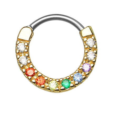 Septum Piercing Clicker vergoldet mit vielen bunten Kristallen