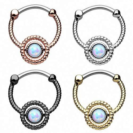 Nasenpiercing Ring Septum Clicker Clip Schild mit Opal Stein