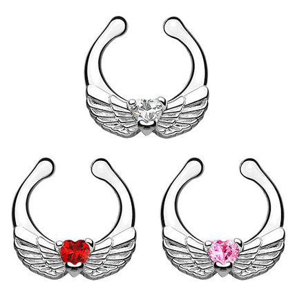 Fake Septum Piercing Engelsflügel Herz Kristall