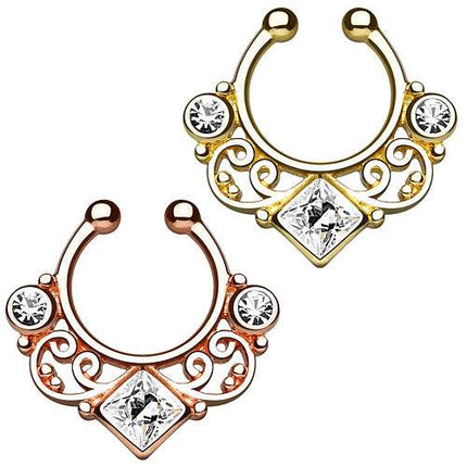 Septum Fake Piercing Tribal vergoldet mit CZ Kristallen