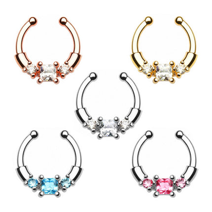 Septum Fake Nasenpiercing Schmuck 3 Kristalle