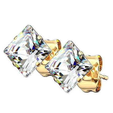 Quadratische Ohrstecker Edelstahl Ohrringe Gold Kristall Clear