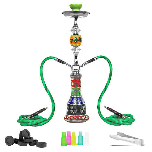 Orientalische 2 Schlauch Shisha Wasserpfeife Hookah Rasta Style 56cm inkl.Kohle