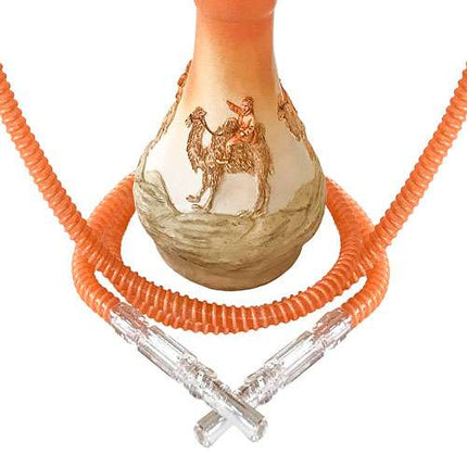 Orientalische 2 Schlauch Wasserpfeife 45cm Shisha Set Kamel Orange mit Kohle