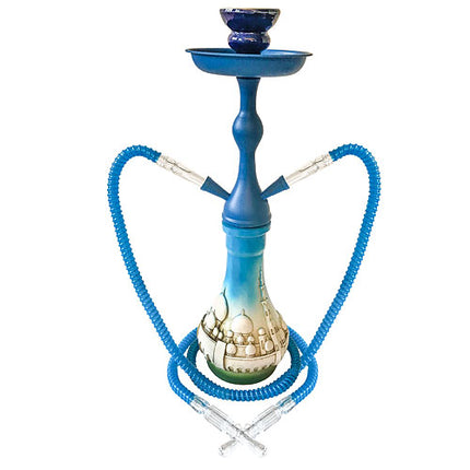 Orientalische 2 Schlauch Wasserpfeife 45cm Shisha Set Moschee Blau mit Kohle