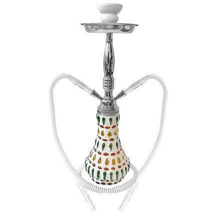 Orientalische 2 Schlauch Wasserpfeife 45cm Shisha Set Mosaik Weiß mit Kohle