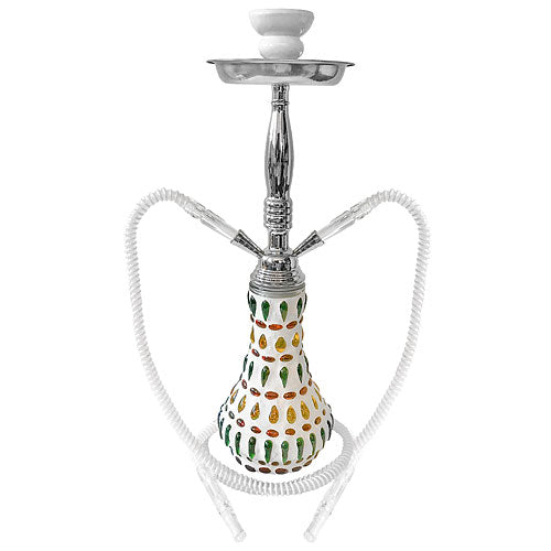 Orientalische 2 Schlauch Wasserpfeife 45cm Shisha Set Mosaik Weiß mit Kohle