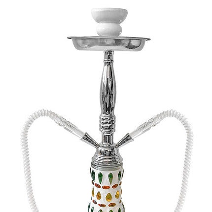 Orientalische 2 Schlauch Wasserpfeife 45cm Shisha Set Mosaik Weiß mit Kohle