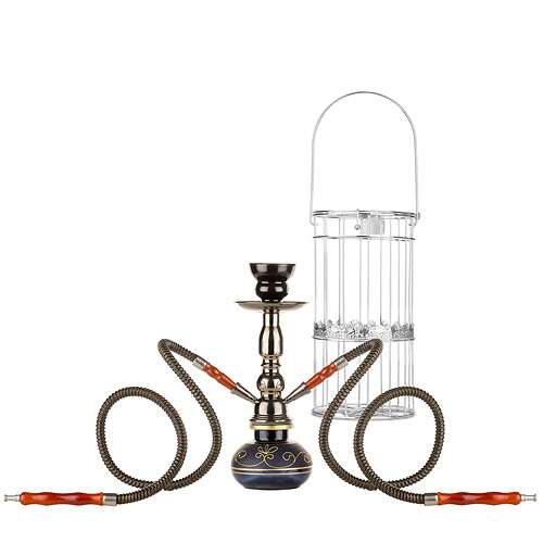 Orientalische 2er Shisha Wasserpfeife mit Metallkorb 2Go schwarz inkl.Kohle