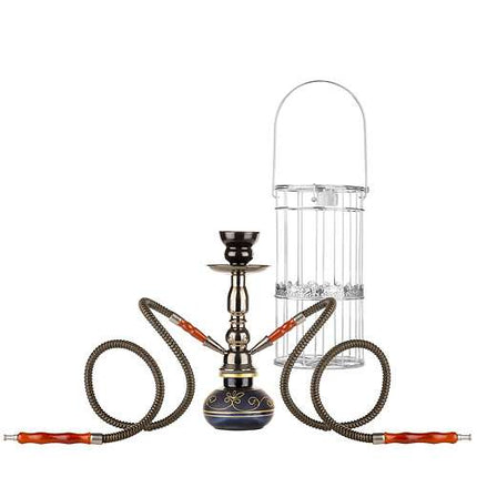Orientalische 2er Shisha Wasserpfeife mit Metallkorb 2Go schwarz inkl.Kohle