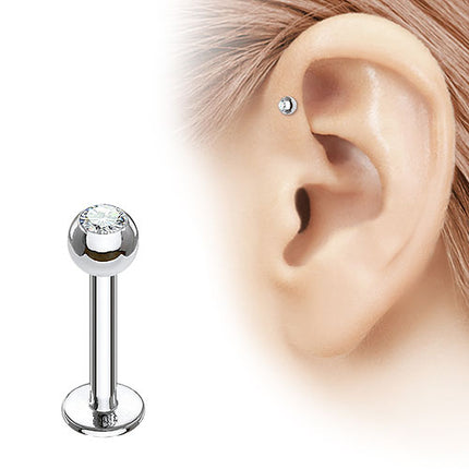 Titan Lippenpiercing Labret Modanna Ohr Stecker mit Zirkonia Kristall
