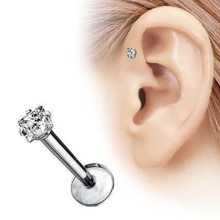 Titan Lippenpiercing Monroe Stud Ohr Stecker Kristall Quadrat Kopf