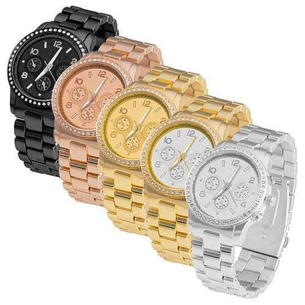 Elegante Designer Strass Kristall Damen Armbanduhr Edelstahl