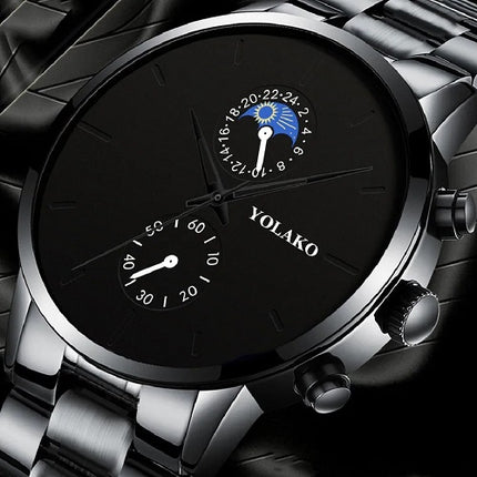 Schwarze Herren Uhr Männer Armbanduhr Quarzuhr Sportuhr Edelstahl