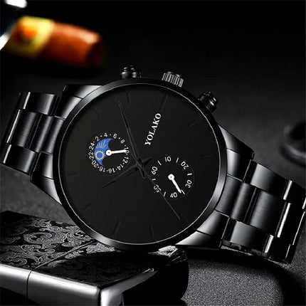 Schwarze Herren Uhr Männer Armbanduhr Quarzuhr Sportuhr Edelstahl