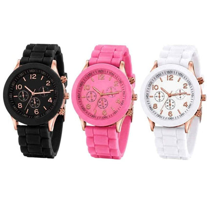 Damen Uhr Silikon Armbanduhr Chrono Look Roségold leicht elegant