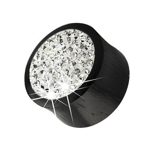 Holz Ohr Plug Tunnel Schwarz mit Kristallen Double Flared